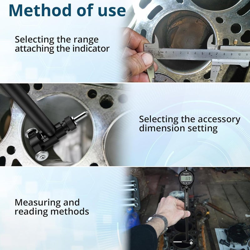 ALLmeter Store Digital Bore Gauge Kit 50-160mm (2-6") - 0.01mm Precision Internal Diameter Measuring Tool with 12 Interchangeable Probes & Extension Rods for Engine Cylinders, Hydraulic Systems & Deep Hole - Image 5